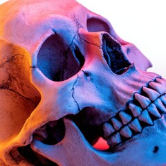 Human Skull in Pink and Blue Light