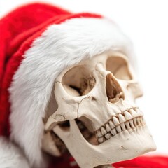 Human Skull in Santa Hat A Macabre Christmas Close Up