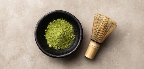 Matcha Tea Powder with Traditional Whisk