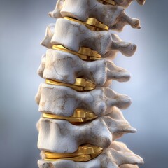 Human Spine with Gold Discs Detailed 3D Medical Illustration