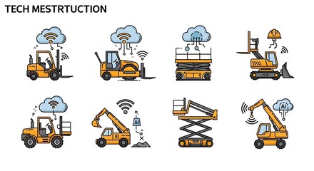 Technological advancements in construction equipment illustration showcasing smart solutions