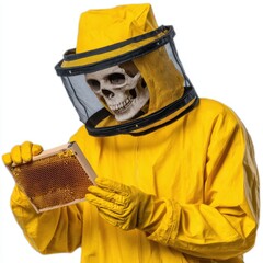 Surreal Skull Beekeeper Inspecting Honeycomb