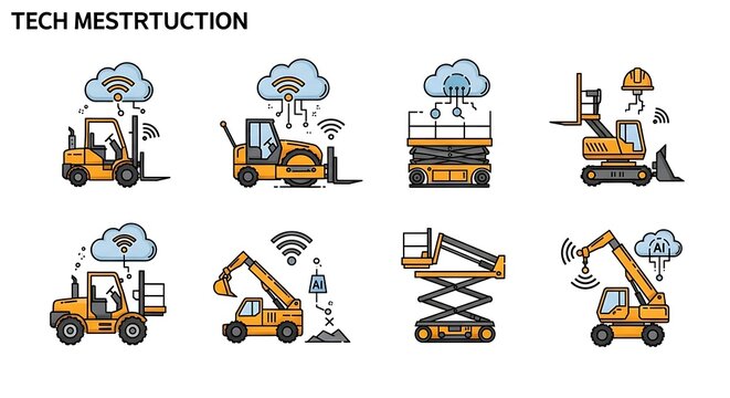 Technological advancements in construction equipment illustration showcasing smart solutions