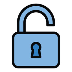 Unlock icon flat line style illustration representing access granted and removal of restrictions suitable for security systems authentication processes and user access control projects