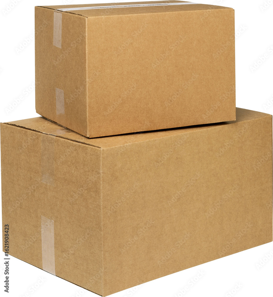 Poster two stacked cardboard shipping boxes made of corrugated paper material ready for delivery and storag