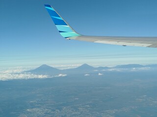Aerial view of Semarang city Indonesia from airplane