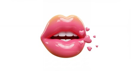 Fototapeta premium Pink glossy kissing lips with hearts