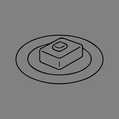 Minimalist line art icon of a grilled beef steak on a plate. Simple vector illustration of cooked sirloin for restaurant menus, food blogs, or butcher shop branding.