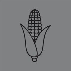 Simple black outline of a corn on the cob. Minimalist icon representing fresh maize, agriculture, harvest, and healthy organic food.