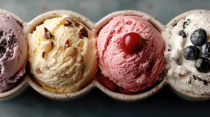 Vegan ice cream alternatives made from almond, coconut, or oat milk for dairy-free desserts in various natural flavors and clean ingredients