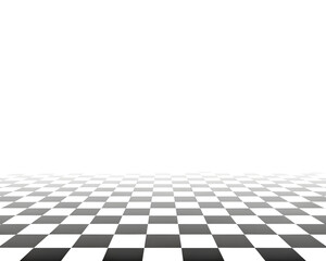 Chess perspective floor background. Black and white chessboard perspective floor texture. Checker board pattern surface. Fading away vanishing checkerboard background. Abstract vector illustration.