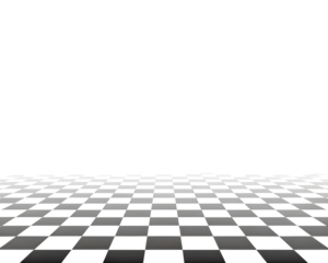 Chess perspective floor background. Black and white chessboard perspective floor texture. Checker board pattern surface. Fading away vanishing checkerboard background. Abstract vector illustration.