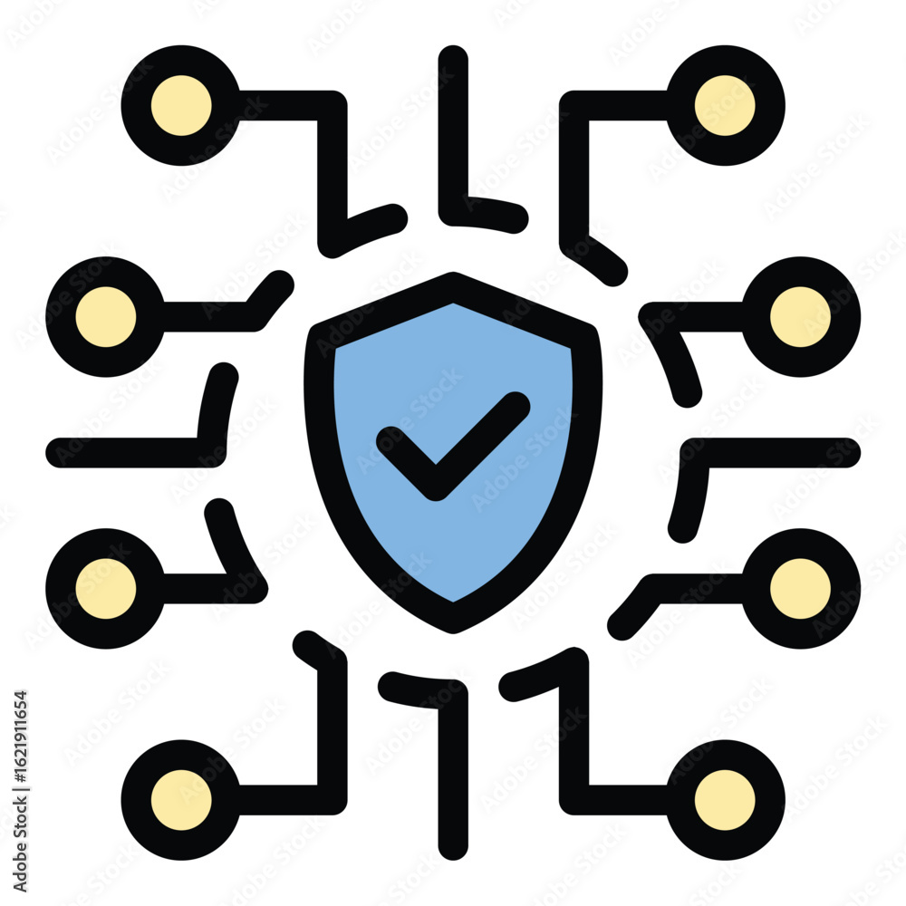 Poster cyber security icon flat line style illustration representing digital protection and data privacy su