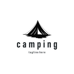 Camping tent logo design with a simple silhouette of a cool wilderness adventure with a modern minimalist design tent as a template illustration