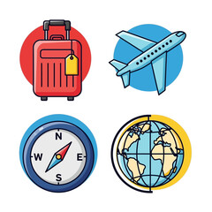 Vector SVG Icon Set with Travel and Navigation Elements in Flat Design Style with Bright Colors