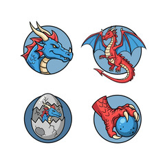 Vector SVG Illustration Set Featuring Dragon Icons in Flat Style with Bold Colors for Fantasy Gaming Branding