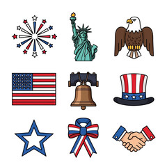 Vector SVG Icon Set Featuring Patriotic Symbols in Flat Style for Web and Digital Design
