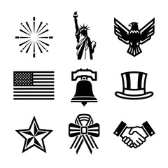Minimalist Vector SVG Icon Set with Patriotic Symbols and Geometric Elements in Black Style