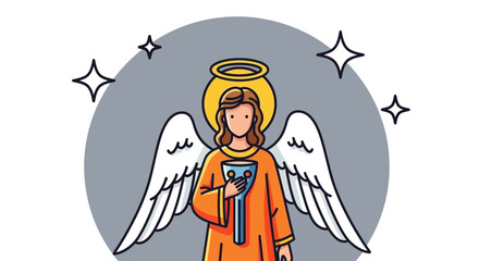 Vector Minimalist SVG Illustration of Angel with Halo and Wings in Flat Design Style Featuring Bright Colors for Digital and Web Use