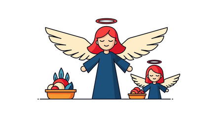 Minimalist Vector SVG Illustration of Angel Figures with Halo and Wings in Flat Design Style