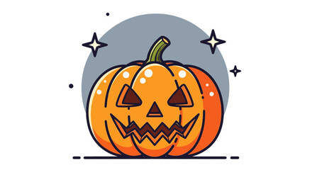 Vector Halloween Pumpkin SVG Illustration with Carved Jack-o-Lantern Face in Flat Design Style