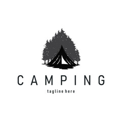 Camping tent logo design with a simple silhouette of a cool wilderness adventure with a modern minimalist design tent as a template illustration
