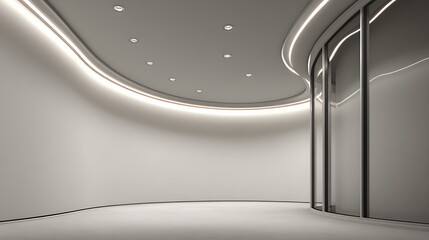 Empty Interior Space with Curved Wall and Glass Dividers