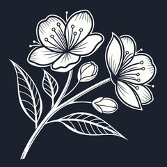 Cherry Blossom Artistry: A detailed artistic illustration captures the delicate beauty of cherry blossoms, their intricate petals and budding forms.