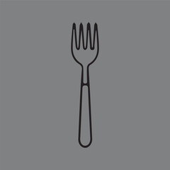 Minimalist black outline of a dinner fork, a simple line art icon representing cutlery and dining. Vector illustration for food and restaurant concepts.