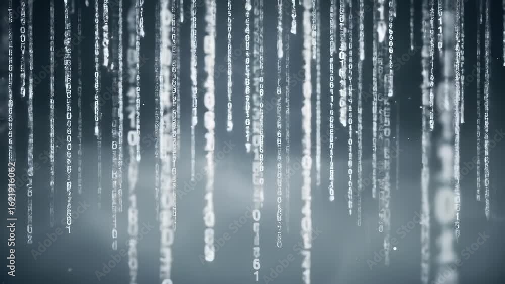 Poster digital code rain with volumetric effect creating a futuristic atmosphere perfect for technology and
