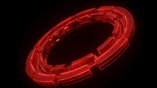 Abstract Rotating Red Tech Shapes on Dark Background