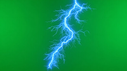 Bright blue lightning bolt striking against a vibrant green background, showcasing nature's power