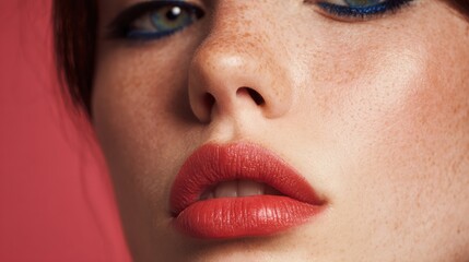 Naklejka premium Bold Lipstick and Liner Create a Striking Look With High Contrast Against Vibrant Background