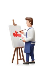 Artist Painting on Canvas with Easel, 3D Illustration