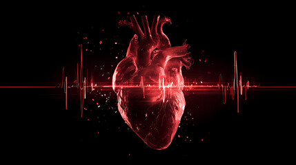 Anatomical heart illustration with heartbeat waveform, symbolizing life and vitality