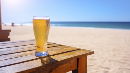 Refreshing Light Beer on a Sunny Beach Table