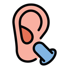 Ear plug icon flat line style illustration representing hearing protection and noise reduction suitable for safety equipment catalogs industrial workplaces and personal health projects