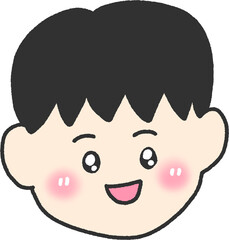 Cute Boy Face Illustration – Simple Hand-Drawn Child Head with Blush and Black Hair
