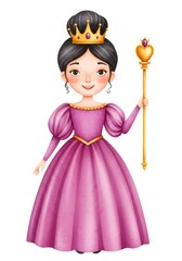 Cute Cartoon Princess Illustration with Crown and Scepter