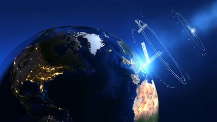 Earth Globe Spinning with Satellite Network Animation - Powered by Adobe