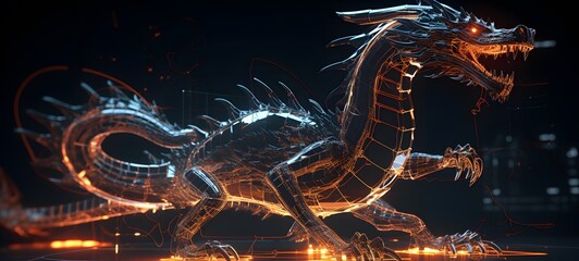Hydra dragon Wireframe, mozaic art, generative AI