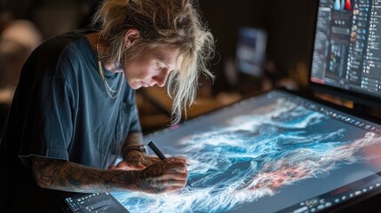 Transparent technology integrated in digital art creation tools providing clear screens, stylus input, layered visuals, intuitive interfaces, and creative workflow support.