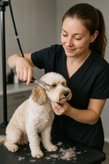 dog grooming at a modern salon—showcasing pet-safe tools and expert techniques. Ideal for grooming salon ads, pet care marketing, and International Dog Day.