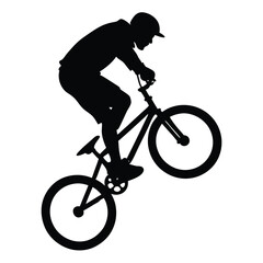 Obraz premium Cyclist performing trick on bicycle silhouette black