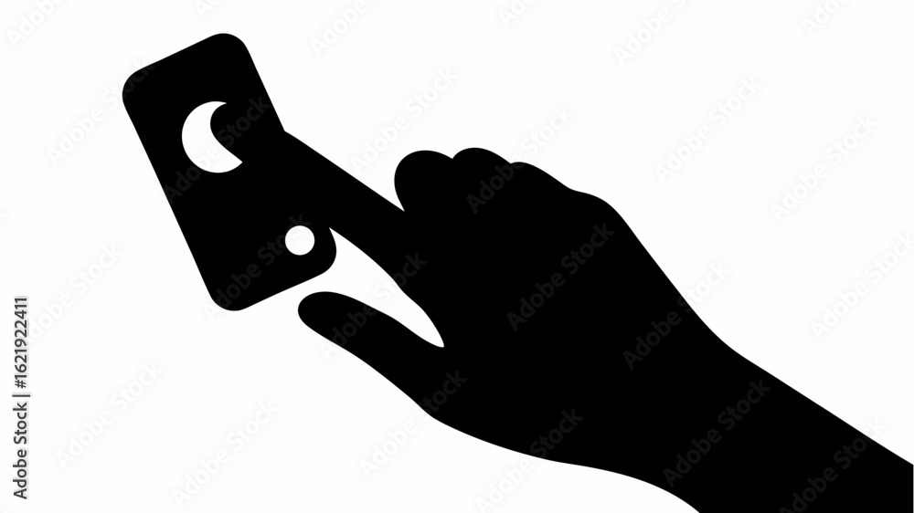 Aufkleber silhouette of hand interacting with a smartphone displaying a moon icon and a dot below it