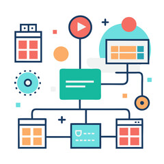 Information Architecture Flowchart - Web Development Wireframe, Data Structure Vector Icons - System Engineering Project Design