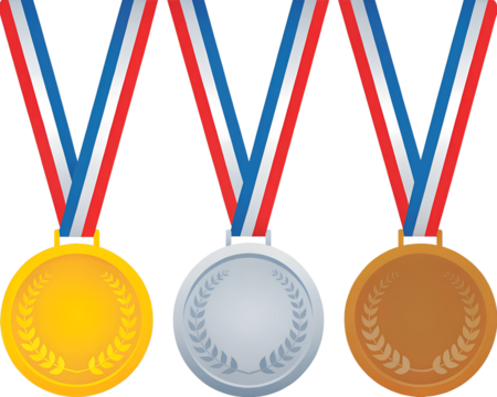 Gold, silver and bronze medals with ribbon flat vector icons for sports apps and websites - Powered by Adobe