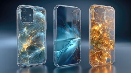 Transparent smartphone screens designed for futuristic tech, augmented display visualization, OLED clarity, bezel-free structure, and modern consumer electronics innovation.
