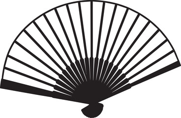 Traditional Hand Fan Silhouette in Black | Decorative Folding Fan Illustration Vector Format