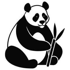Stylized black and white panda holding bamboo silhouette